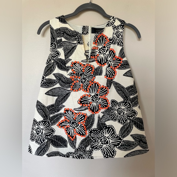 J. Crew Notched Shell Polynesian Floral Embellished Size 2 - Picture 3 of 7